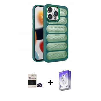MARSİLYAN™- iPhone 14 Pro Max Kılıf Yadigar Doku Özel Seri - Siyah Bilvis 5in1 3D Magic Cam Ekran Koruyucu + Bilvis Titan Kamera Lens - DNMR