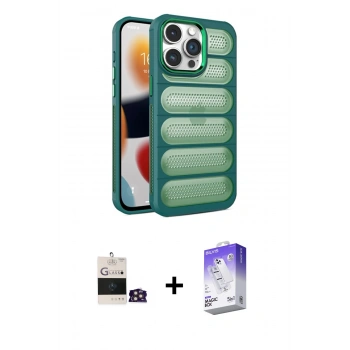 MARSİLYAN™- iPhone 14 Pro Max Kılıf Yadigar Doku Özel Seri - Siyah Bilvis 5in1 3D Magic Cam Ekran Koruyucu + Bilvis Titan Kamera Lens - GD