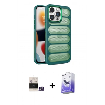 MARSİLYAN™- iPhone 14 Pro Max Kılıf Yadigar Doku Özel Seri - Siyah Bilvis 5in1 5D Magic Hayalet Cam Ekran Koruyucu + Bilvis Titan Kamera Lens - GS