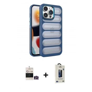 MARSİLYAN™- iPhone 14 Pro Max Kılıf Yadigar Doku Özel Seri - Siyah Bilvis Hayalet Cam Ekran Koruyucu + Bilvis Titan Kamera Lens - GD
