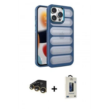 MARSİLYAN™- iPhone 14 Pro Max Kılıf Yadigar Doku Özel Seri - Siyah Bilvis Hayalet Cam Ekran Koruyucu + Raze Metal Kamera Lens - GD