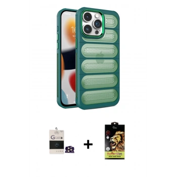 MARSİLYAN™- iPhone 14 Pro Max Kılıf Yadigar Doku Özel Seri - Siyah Buffer Cam Ekran Koruyucu + Bilvis Titan Kamera Lens - GD