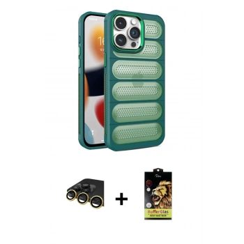 MARSİLYAN™- iPhone 14 Pro Max Kılıf Yadigar Doku Özel Seri - Siyah Buffer Cam Ekran Koruyucu + Raze Metal Kamera Lens - GD