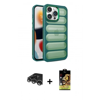 MARSİLYAN™- iPhone 14 Pro Max Kılıf Yadigar Doku Özel Seri - Siyah Buffer Cam Ekran Koruyucu + Raze Metal Kamera Lens - GS