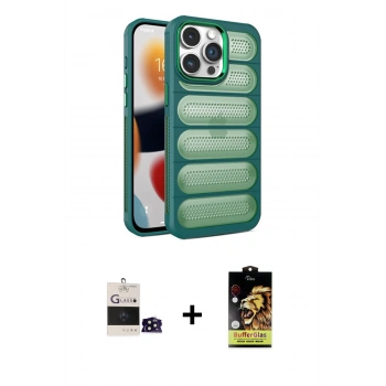 MARSİLYAN™- iPhone 14 Pro Max Kılıf Yadigar Doku Özel Seri - Siyah Buffer Cam Ekran Koruyucu + Bilvis Titan Kamera Lens - SH