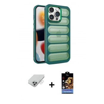 MARSİLYAN™- iPhone 14 Pro Max Kılıf Yadigar Doku Özel Seri - Siyah Buffer Hayalet Cam Ekran Koruyucu + Band Metal Kamera Lens - GS