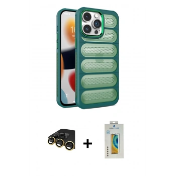 MARSİLYAN™- iPhone 14 Pro Max Kılıf Yadigar Doku Özel Seri - Siyah Polymer Nano Ekran Koruyucu + Raze Metal Kamera Lens - GD
