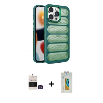 MARSİLYAN™- iPhone 14 Pro Max Kılıf Yadigar Doku Özel Seri - Siyah Polymer Nano Ekran Koruyucu + Bilvis Titan Kamera Lens - GS