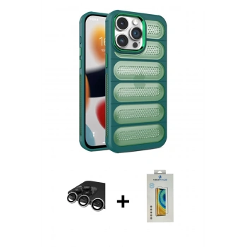 MARSİLYAN™- iPhone 14 Pro Max Kılıf Yadigar Doku Özel Seri - Siyah Polymer Nano Ekran Koruyucu + Raze Metal Kamera Lens - GS
