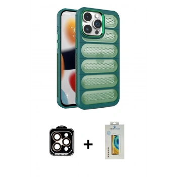 MARSİLYAN™- iPhone 14 Pro Max Kılıf Yadigar Doku Özel Seri - Siyah Polymer Nano Ekran Koruyucu + PVD Metal Kamera Lens - TU