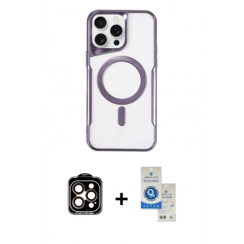 MARSİLYAN™- iPhone 14 Pro Max Kılıf Yadigar Klasik Özel Seri - Şeffaf Royal Nano Ekran Koruyucu + PVD Metal Kamera Lens - TU