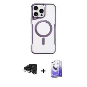 MARSİLYAN™- iPhone 14 Pro Max Kılıf Yadigar Klasik Özel Seri - Siyah Bilvis 5in1 5D Magic Hayalet Cam Ekran Koruyucu + Raze Metal Kamera Lens - GS
