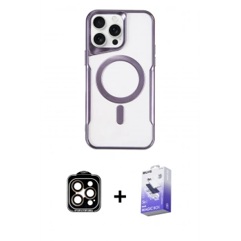 MARSİLYAN™- iPhone 14 Pro Max Kılıf Yadigar Klasik Özel Seri - Siyah Bilvis 5in1 5D Magic Hayalet Cam Ekran Koruyucu + PVD Metal Kamera Lens - TU