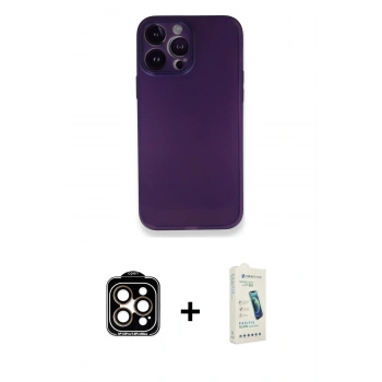 MARSİLYAN™- iPhone 14 Pro Max Kılıf Yadigar Yansıma Serisi - Şeffaf Pasifik Cam Ekran Koruyucu + PVD Metal Kamera Lens - TU