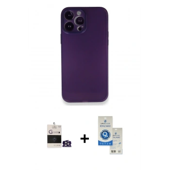 MARSİLYAN™- iPhone 14 Pro Max Kılıf Yadigar Yansıma Serisi - Şeffaf Royal Nano Ekran Koruyucu + Bilvis Titan Kamera Lens - GS