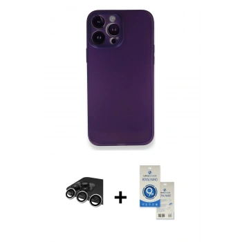 MARSİLYAN™- iPhone 14 Pro Max Kılıf Yadigar Yansıma Serisi - Şeffaf Royal Nano Ekran Koruyucu + Raze Metal Kamera Lens - GS