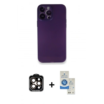 MARSİLYAN™- iPhone 14 Pro Max Kılıf Yadigar Yansıma Serisi - Şeffaf Royal Nano Ekran Koruyucu + PVD Metal Kamera Lens - TU