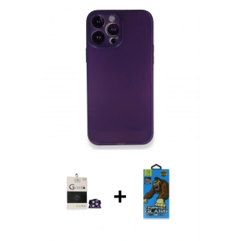 MARSİLYAN™- iPhone 14 Pro Max Kılıf Yadigar Yansıma Serisi - Siyah 18D Cam Ekran Koruyucu + Bilvis Titan Kamera Lens - GS