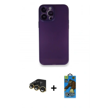 MARSİLYAN™- iPhone 14 Pro Max Kılıf Yadigar Yansıma Serisi - Siyah 18D Cam Ekran Koruyucu + Raze Metal Kamera Lens - GD