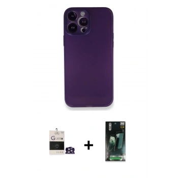 MARSİLYAN™- iPhone 14 Pro Max Kılıf Yadigar Yansıma Serisi - Siyah 360 Mat Full Body Arka Koruyucu + Bilvis Titan Kamera Lens - GS