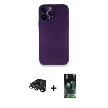 MARSİLYAN™- iPhone 14 Pro Max Kılıf Yadigar Yansıma Serisi - Siyah 360 Mat Full Body Arka Koruyucu + Raze Metal Kamera Lens - GS