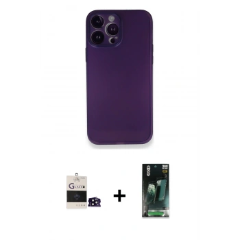 MARSİLYAN™- iPhone 14 Pro Max Kılıf Yadigar Yansıma Serisi - Siyah 360 Mat Full Body Arka Koruyucu + Bilvis Titan Kamera Lens - SH
