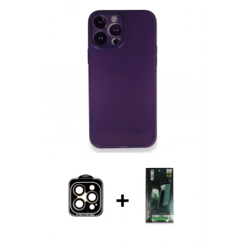 MARSİLYAN™- iPhone 14 Pro Max Kılıf Yadigar Yansıma Serisi - Siyah 360 Mat Full Body Arka Koruyucu + PVD Metal Kamera Lens - TU
