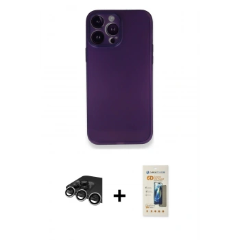 MARSİLYAN™- iPhone 14 Pro Max Kılıf Yadigar Yansıma Serisi - Siyah 6D Mat Seramik Hayalet Nano Ekran Koruyucu + Raze Metal Kamera Lens - GS
