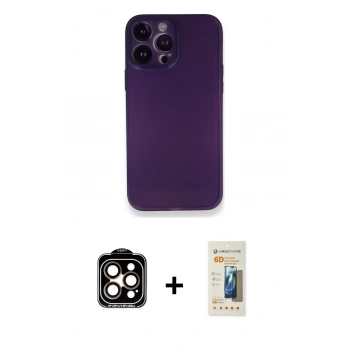 MARSİLYAN™- iPhone 14 Pro Max Kılıf Yadigar Yansıma Serisi - Siyah 6D Mat Seramik Hayalet Nano Ekran Koruyucu + PVD Metal Kamera Lens - TU