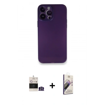 MARSİLYAN™- iPhone 14 Pro Max Kılıf Yadigar Yansıma Serisi - Siyah Bilvis 3D Mat Cam Ekran Koruyucu + Bilvis Titan Kamera Lens - GS