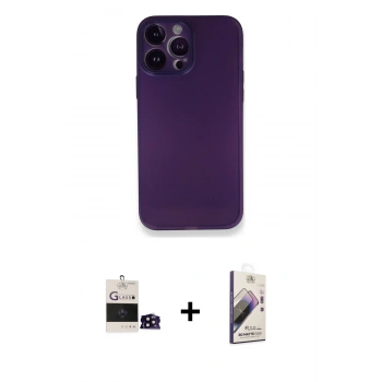 MARSİLYAN™- iPhone 14 Pro Max Kılıf Yadigar Yansıma Serisi - Siyah Bilvis 3D Mat Cam Ekran Koruyucu + Bilvis Titan Kamera Lens - SH