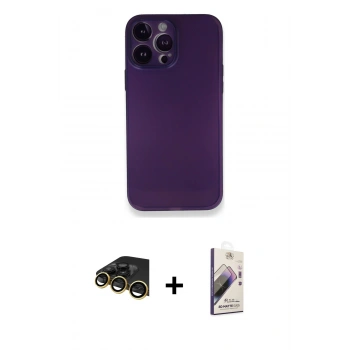 MARSİLYAN™- iPhone 14 Pro Max Kılıf Yadigar Yansıma Serisi - Siyah Bilvis 3D Mat Cam Ekran Koruyucu + Raze Metal Kamera Lens - GD