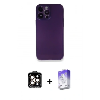MARSİLYAN™- iPhone 14 Pro Max Kılıf Yadigar Yansıma Serisi - Siyah Bilvis 5in1 3D Magic Cam Ekran Koruyucu + PVD Metal Kamera Lens - TU