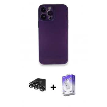 MARSİLYAN™- iPhone 14 Pro Max Kılıf Yadigar Yansıma Serisi - Siyah Bilvis 5in1 3D Magic Cam Ekran Koruyucu + Raze Metal Kamera Lens - GS