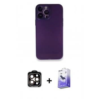 MARSİLYAN™- iPhone 14 Pro Max Kılıf Yadigar Yansıma Serisi - Siyah Bilvis 5in1 5D Magic Hayalet Cam Ekran Koruyucu + PVD Metal Kamera Lens - TU