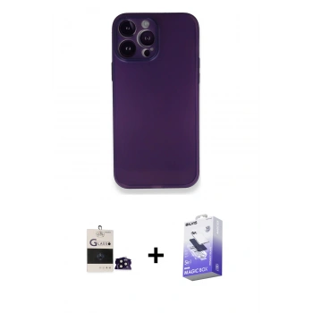 MARSİLYAN™- iPhone 14 Pro Max Kılıf Yadigar Yansıma Serisi - Siyah Bilvis 5in1 5D Magic Hayalet Cam Ekran Koruyucu + Bilvis Titan Kamera Lens - SH