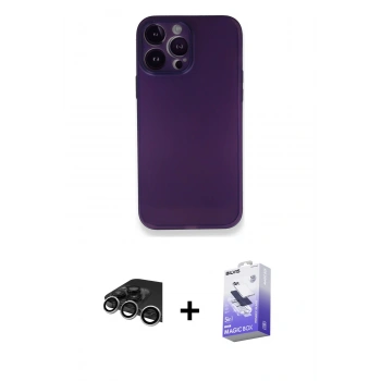 MARSİLYAN™- iPhone 14 Pro Max Kılıf Yadigar Yansıma Serisi - Siyah Bilvis 5in1 5D Magic Hayalet Cam Ekran Koruyucu + Raze Metal Kamera Lens - GS