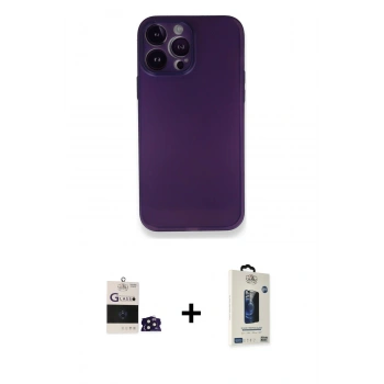 MARSİLYAN™- iPhone 14 Pro Max Kılıf Yadigar Yansıma Serisi - Siyah Bilvis Hayalet Cam Ekran Koruyucu + Bilvis Titan Kamera Lens - DNMR
