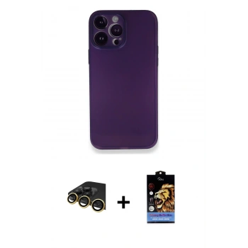 MARSİLYAN™- iPhone 14 Pro Max Kılıf Yadigar Yansıma Serisi - Siyah Buffer Hayalet Cam Ekran Koruyucu + Raze Metal Kamera Lens - GD