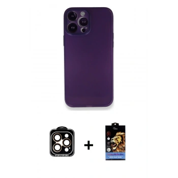 MARSİLYAN™- iPhone 14 Pro Max Kılıf Yadigar Yansıma Serisi - Siyah Buffer Hayalet Cam Ekran Koruyucu + PVD Metal Kamera Lens - TU