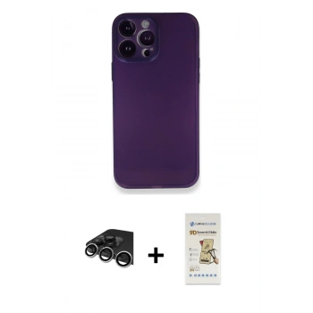 MARSİLYAN™- iPhone 14 Pro Max Kılıf Yadigar Yansıma Serisi - Siyah Mat Seramik Nano Ekran Koruyucu + Raze Metal Kamera Lens - GS