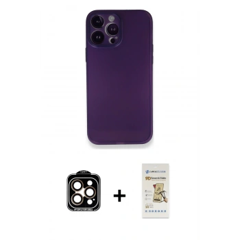 MARSİLYAN™- iPhone 14 Pro Max Kılıf Yadigar Yansıma Serisi - Siyah Mat Seramik Nano Ekran Koruyucu + PVD Metal Kamera Lens - TU