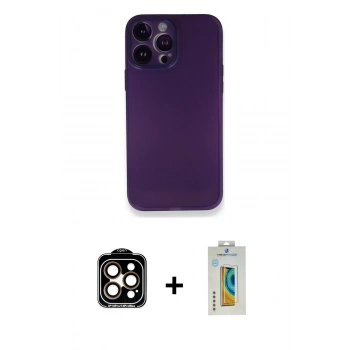 MARSİLYAN™- iPhone 14 Pro Max Kılıf Yadigar Yansıma Serisi - Siyah Polymer Nano Ekran Koruyucu + PVD Metal Kamera Lens - TU