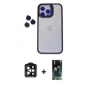 MARSİLYAN™- iPhone 14 Pro Max Kılıf Yankı Asil Serisi - Şeffaf 360 Full Body Arka Koruyucu + PVD Metal Kamera Lens - TU