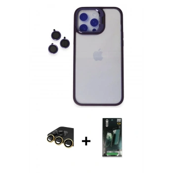 MARSİLYAN™- iPhone 14 Pro Max Kılıf Yankı Asil Serisi - Şeffaf 360 Full Body Arka Koruyucu + Raze Metal Kamera Lens - GD