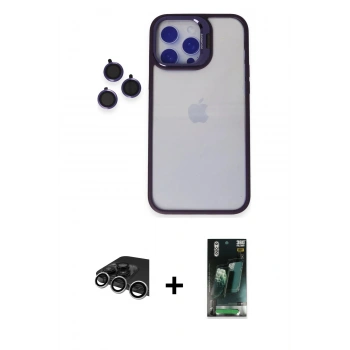 MARSİLYAN™- iPhone 14 Pro Max Kılıf Yankı Asil Serisi - Şeffaf 360 Full Body Arka Koruyucu + Raze Metal Kamera Lens - GS