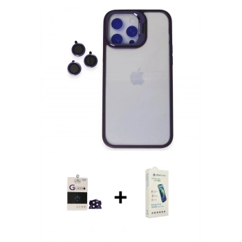 MARSİLYAN™- iPhone 14 Pro Max Kılıf Yankı Asil Serisi - Şeffaf Pasifik Cam Ekran Koruyucu + Bilvis Titan Kamera Lens - DNMR