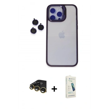 MARSİLYAN™- iPhone 14 Pro Max Kılıf Yankı Asil Serisi - Şeffaf Pasifik Cam Ekran Koruyucu + Raze Metal Kamera Lens - GD