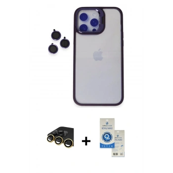 MARSİLYAN™- iPhone 14 Pro Max Kılıf Yankı Asil Serisi - Şeffaf Royal Nano Ekran Koruyucu + Raze Metal Kamera Lens - GD