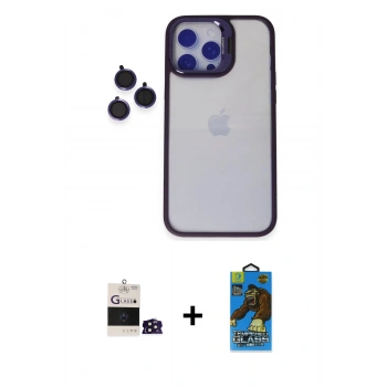 MARSİLYAN™- iPhone 14 Pro Max Kılıf Yankı Asil Serisi - Siyah 18D Cam Ekran Koruyucu + Bilvis Titan Kamera Lens - DNMR